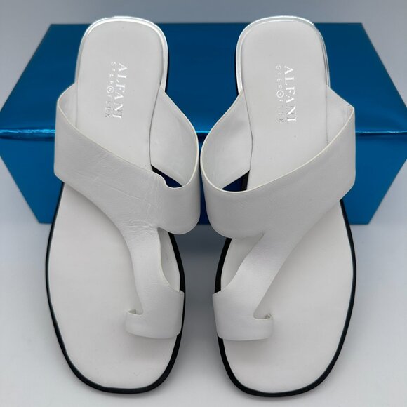 NWOT Alfani Women's Freddee Toe-Ring Flat Leather Slide Sandals, Size 8M, White - Picture 8 of 12
